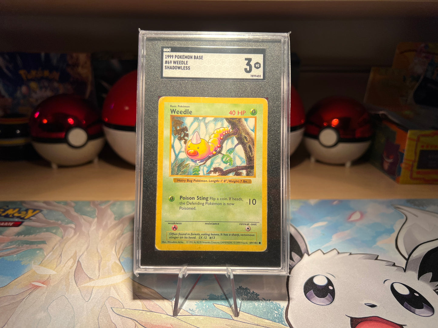 SGC Graded 3 Base Set Shadowless Weedle Pokemon Card (Listing #124)